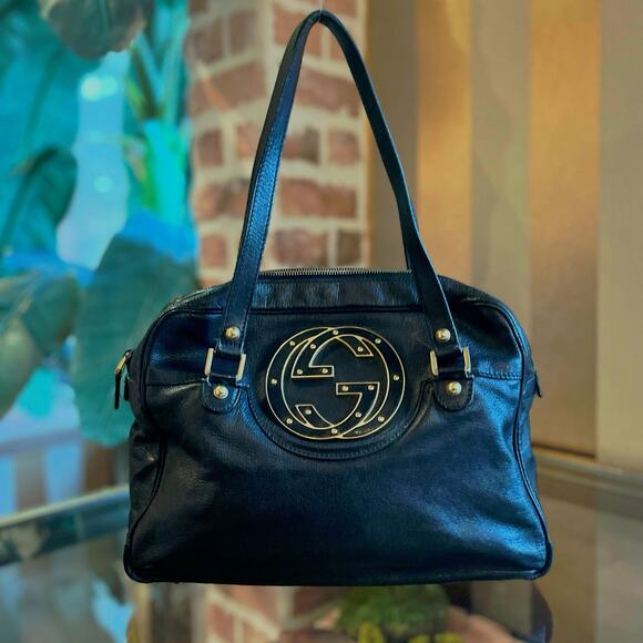 GUCCI Blondie Black Interlocking G Leather Shoulder Bag - Picture 1 of 13